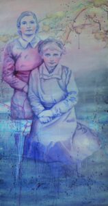 Mutter Tochter Apfelbaum Äpfel Familienfotos Vergangenheit