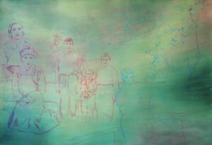 Zeichnung Rötel Acryl Biografie alte Famlienfotos Apfelbaum