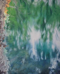 Malerei-Acryl-Wasser-See-Teich-Weide-Trauer-Spiegelung-Reflexion